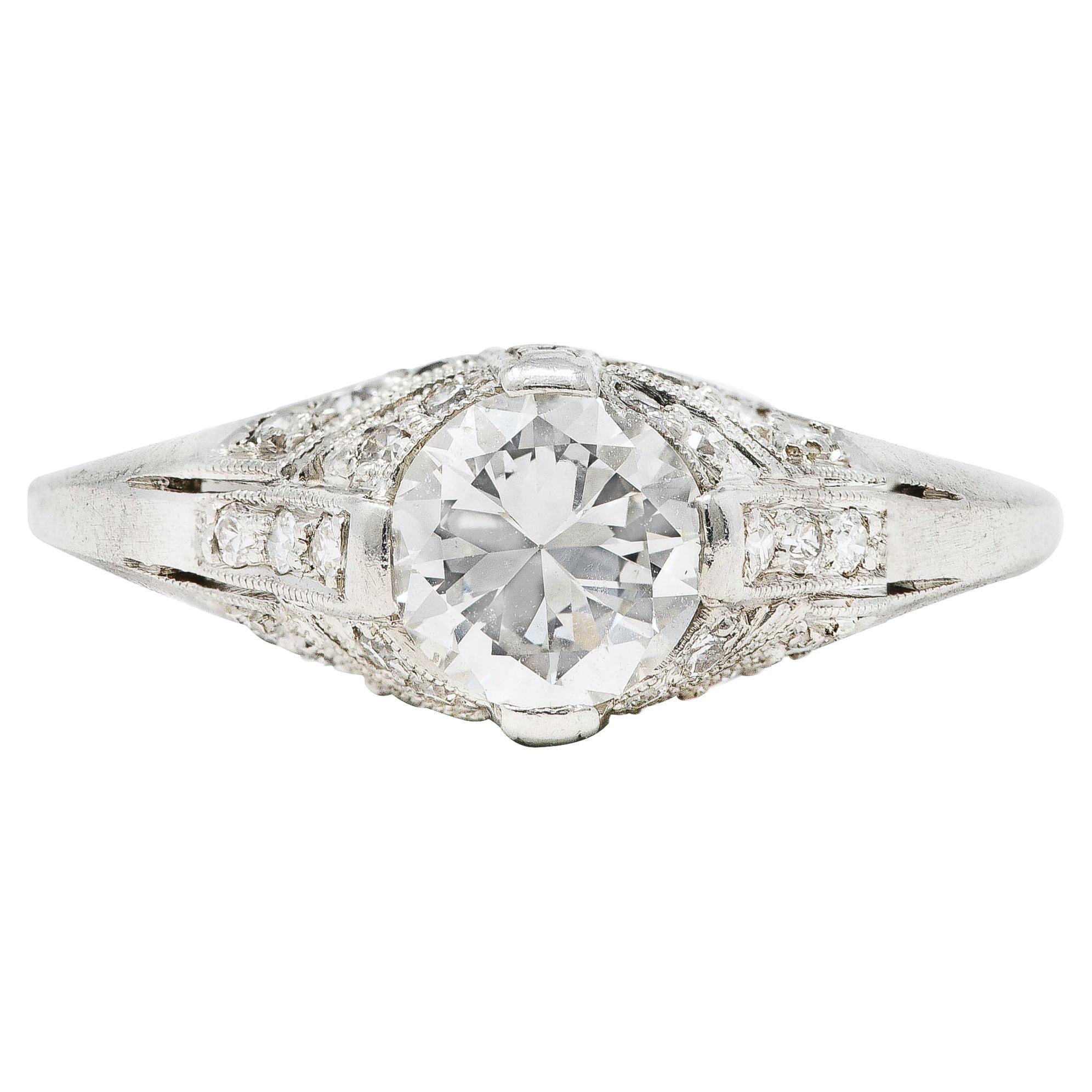 Art Deco 1.14 Carats Diamond Platinum Bombé Engagement Ring