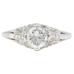 Vintage Art Deco 1.14 Carats Diamond Platinum Bombé Engagement Ring