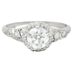 Art Deco 1.14 Carats Diamond Platinum Swirling Fleur-De-Lis Engagement Ring
