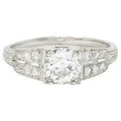 Art Deco 1.14 Carats Old European Diamond Platinum Foliate Engagement Ring GIA