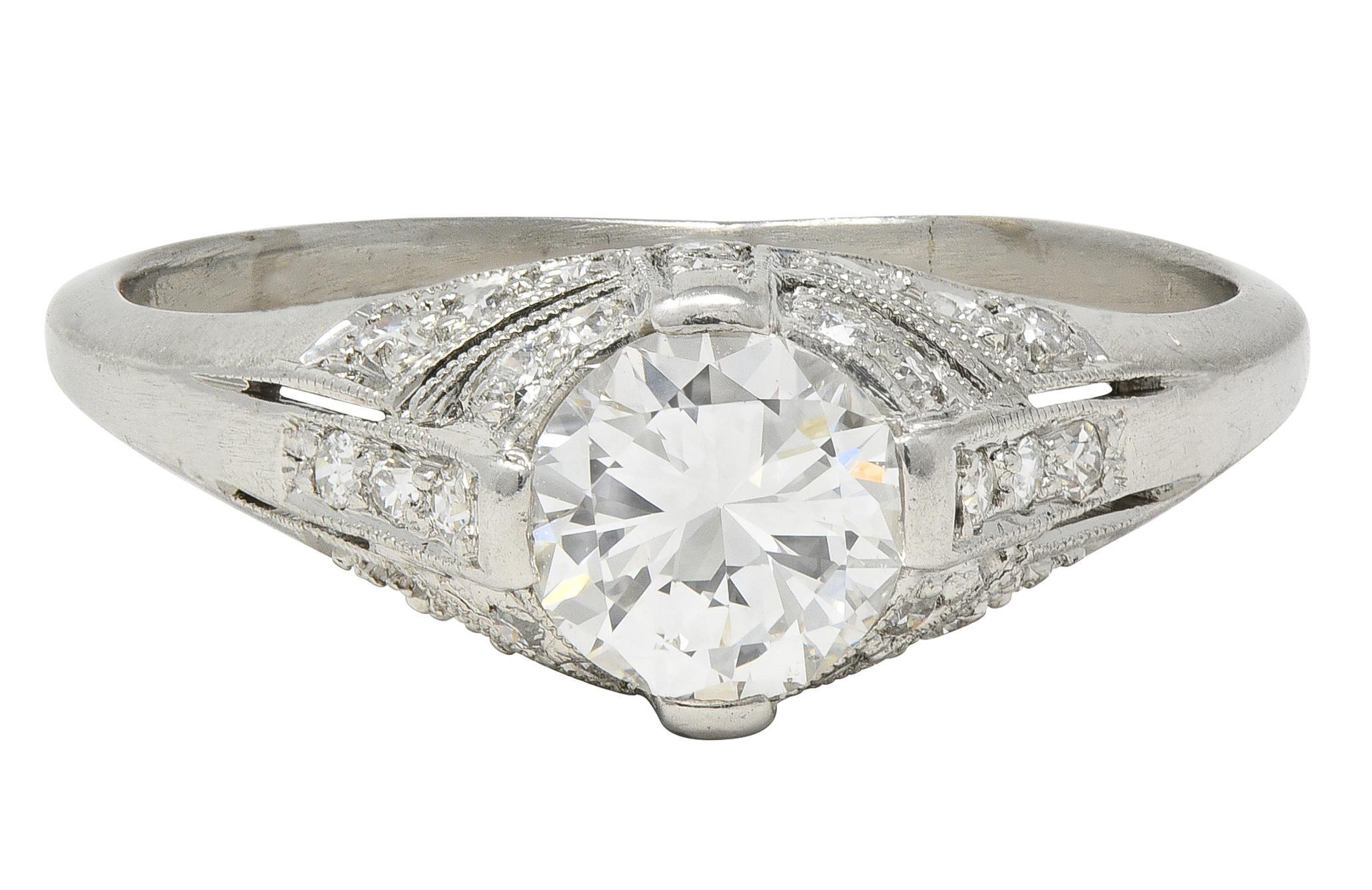 Art Deco 1.14 CTW Diamond Platinum Vintage Bombé Engagement Ring