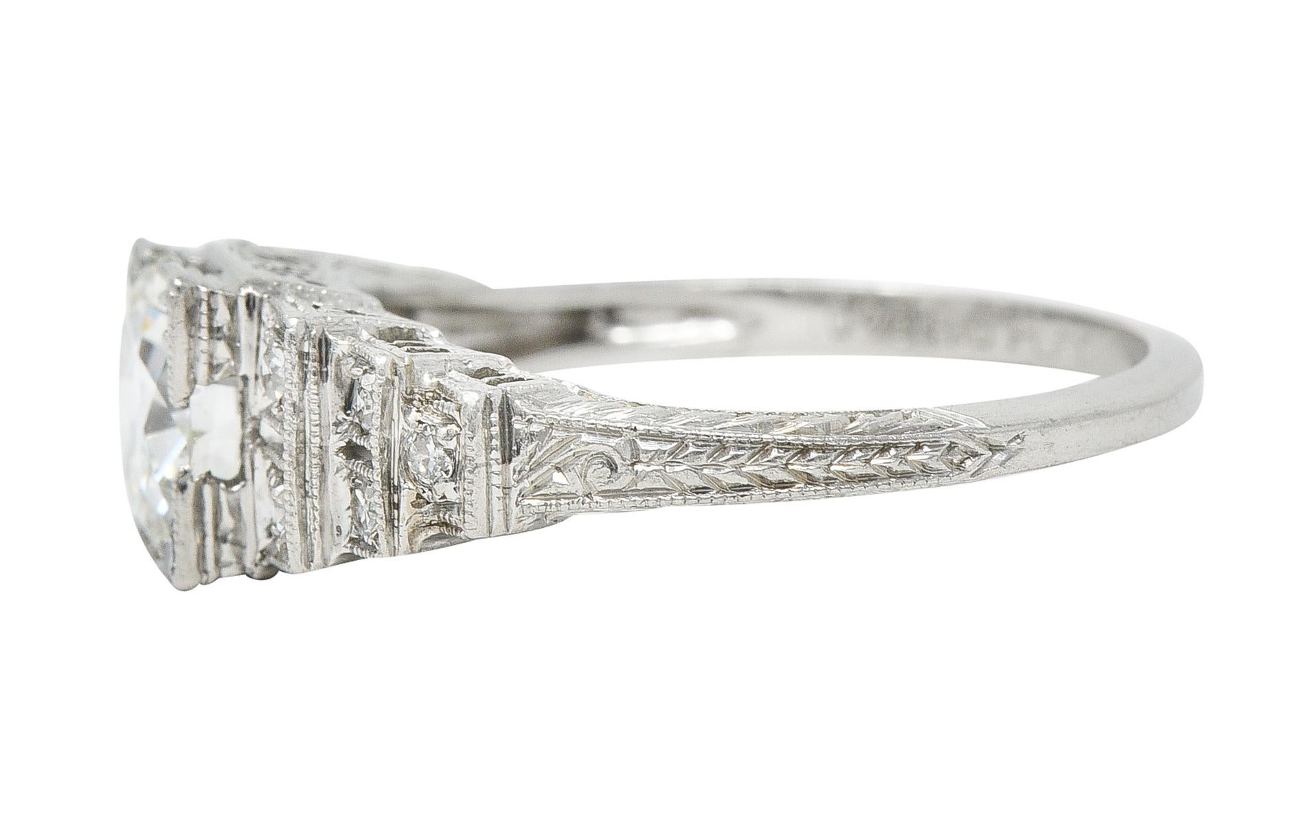 Art Deco 1.14 CTW Old European Cut Diamond Platinum Stepped Engagement Ring 2