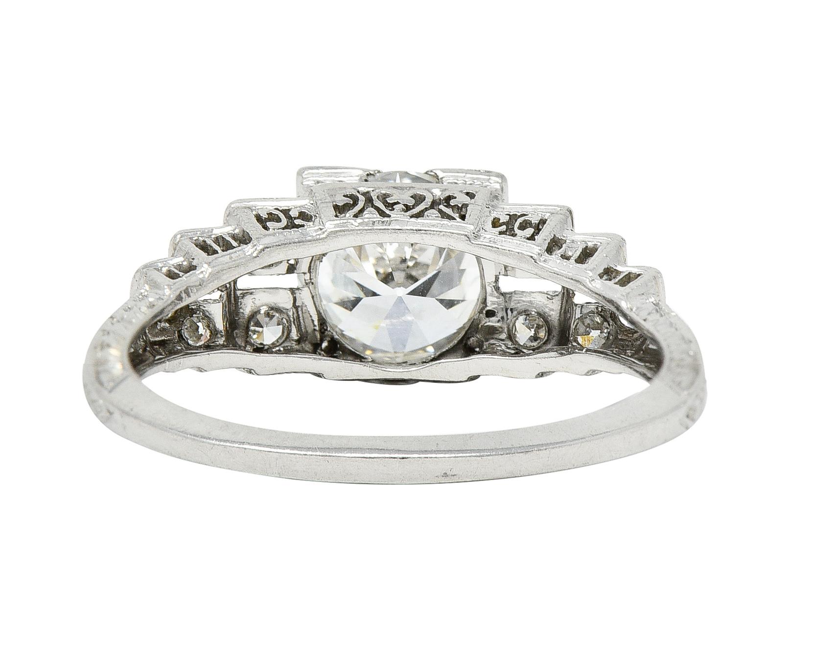 Art Deco 1.14 CTW Old European Cut Diamond Platinum Stepped Engagement Ring 3