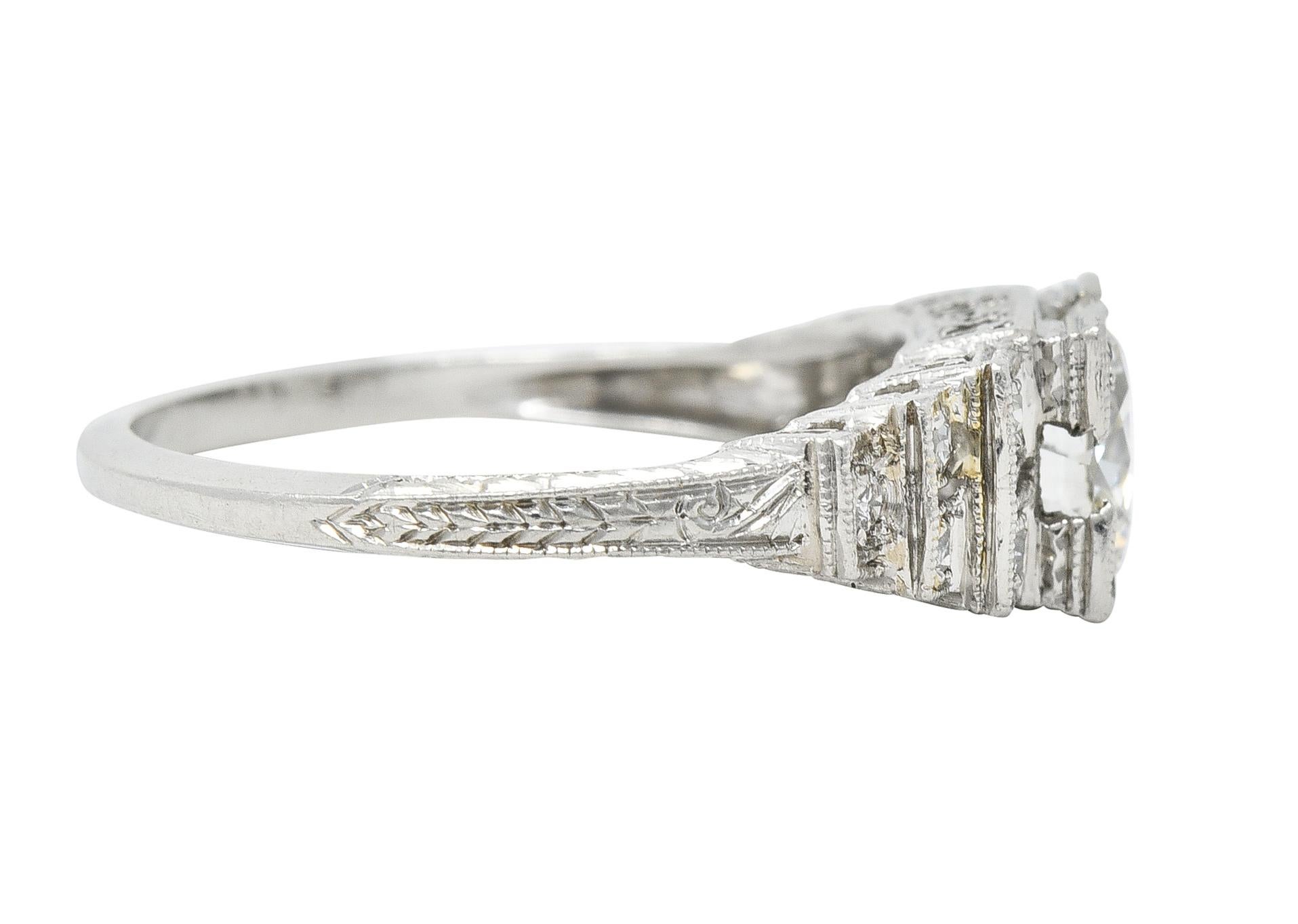Art Deco 1.14 CTW Old European Cut Diamond Platinum Stepped Engagement Ring 4