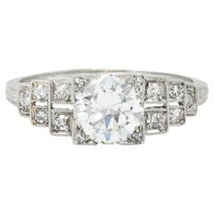 Art Deco 1.14 CTW Old European Cut Diamond Platinum Stepped Engagement Ring