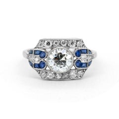 Art Deco 1.14ct Transitional Cut Diamond & Sapphire Henrietta Ring
