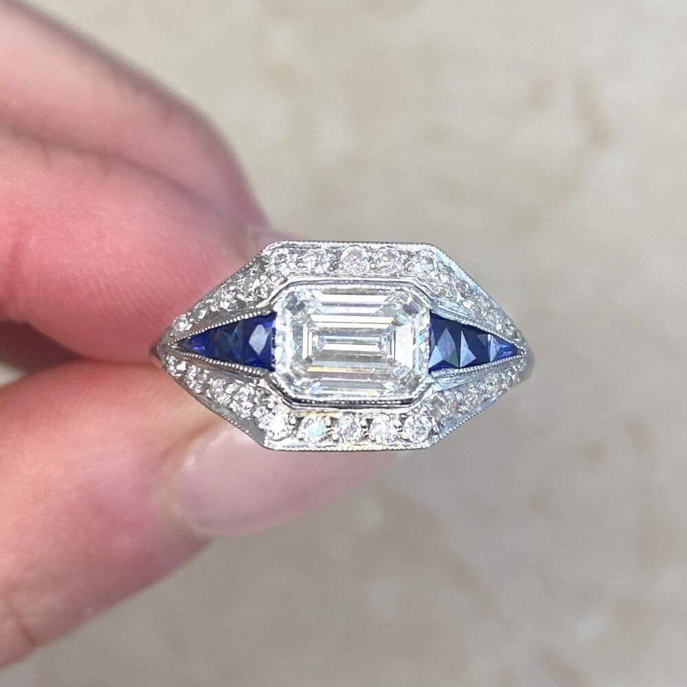 Art Deco 1.15 Carat Emerald-Cut Diamond Engagement Ring, i Color, Diamond Halo For Sale 5