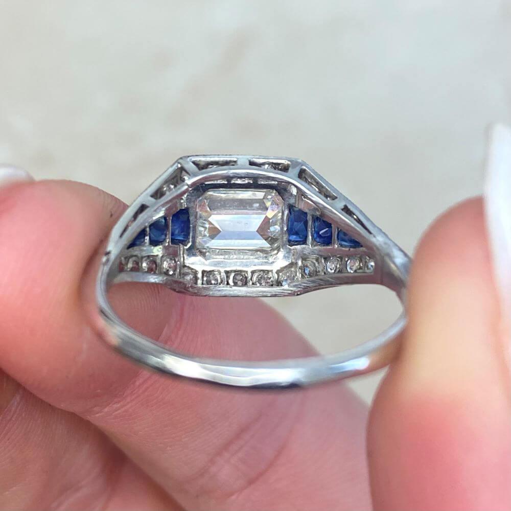 Art Deco 1.15 Carat Emerald-Cut Diamond Engagement Ring, i Color, Diamond Halo For Sale 6