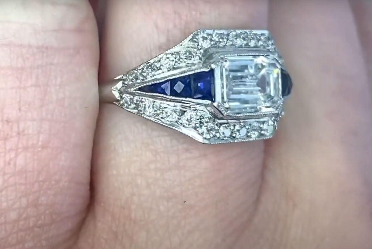Art Deco 1.15 Carat Emerald-Cut Diamond Engagement Ring, i Color, Diamond Halo For Sale 1