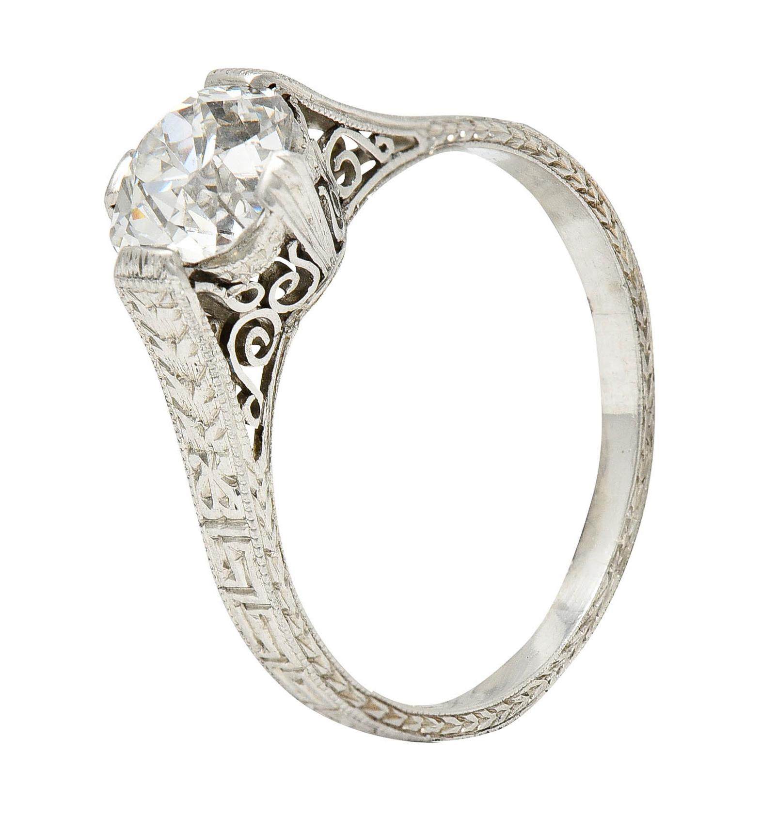 Art Deco 1.15 Carats Diamond Platinum Greek Key Solitaire Engagement Ring 6