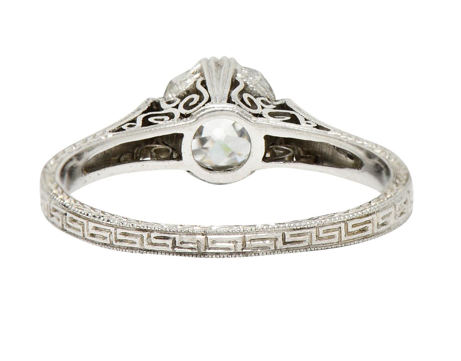 Women's or Men's Art Deco 1.15 Carats Diamond Platinum Greek Key Solitaire Engagement Ring
