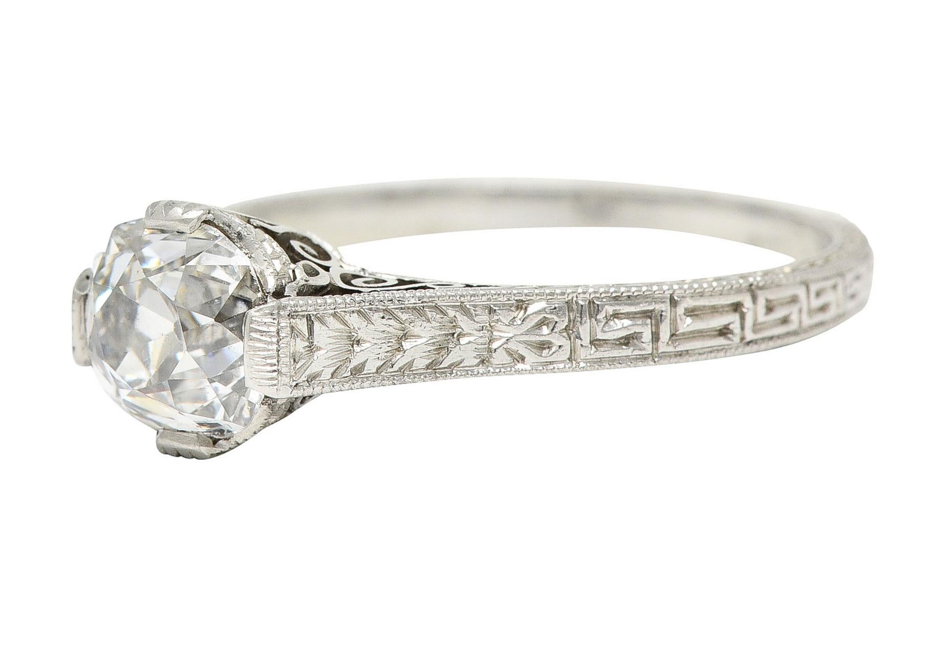 Art Deco 1.15 Carats Diamond Platinum Greek Key Solitaire Engagement Ring 2