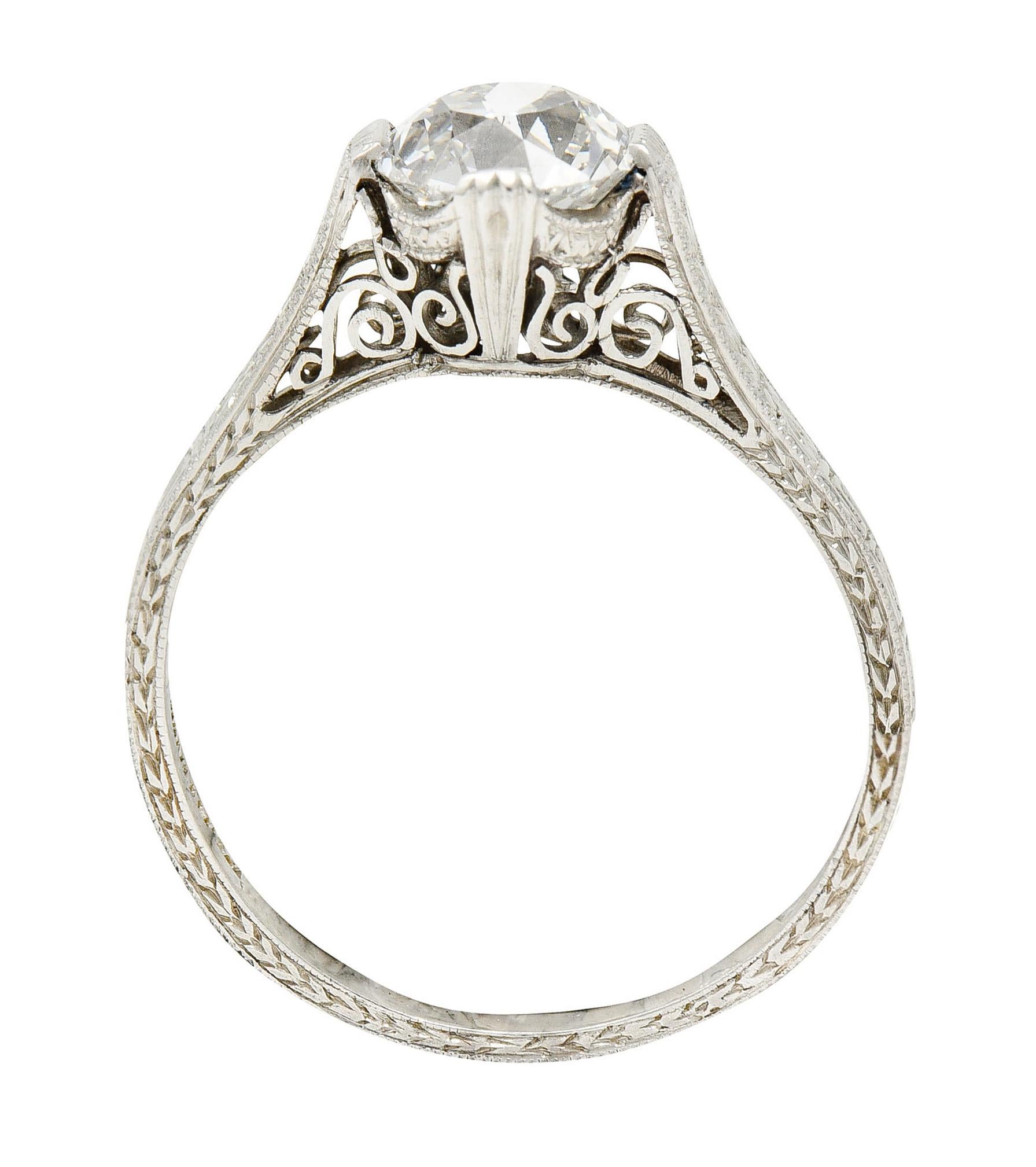 Art Deco 1.15 Carats Diamond Platinum Greek Key Solitaire Engagement Ring 4
