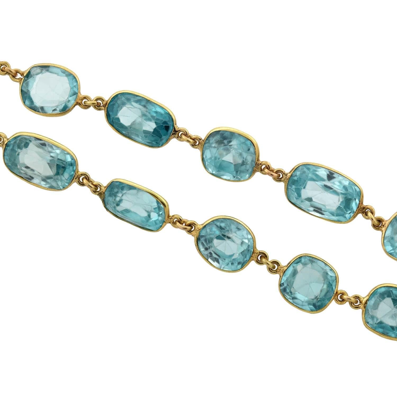 Women's Art Deco 115.00 Total Carat Natural Blue Zircon Link Necklace For Sale