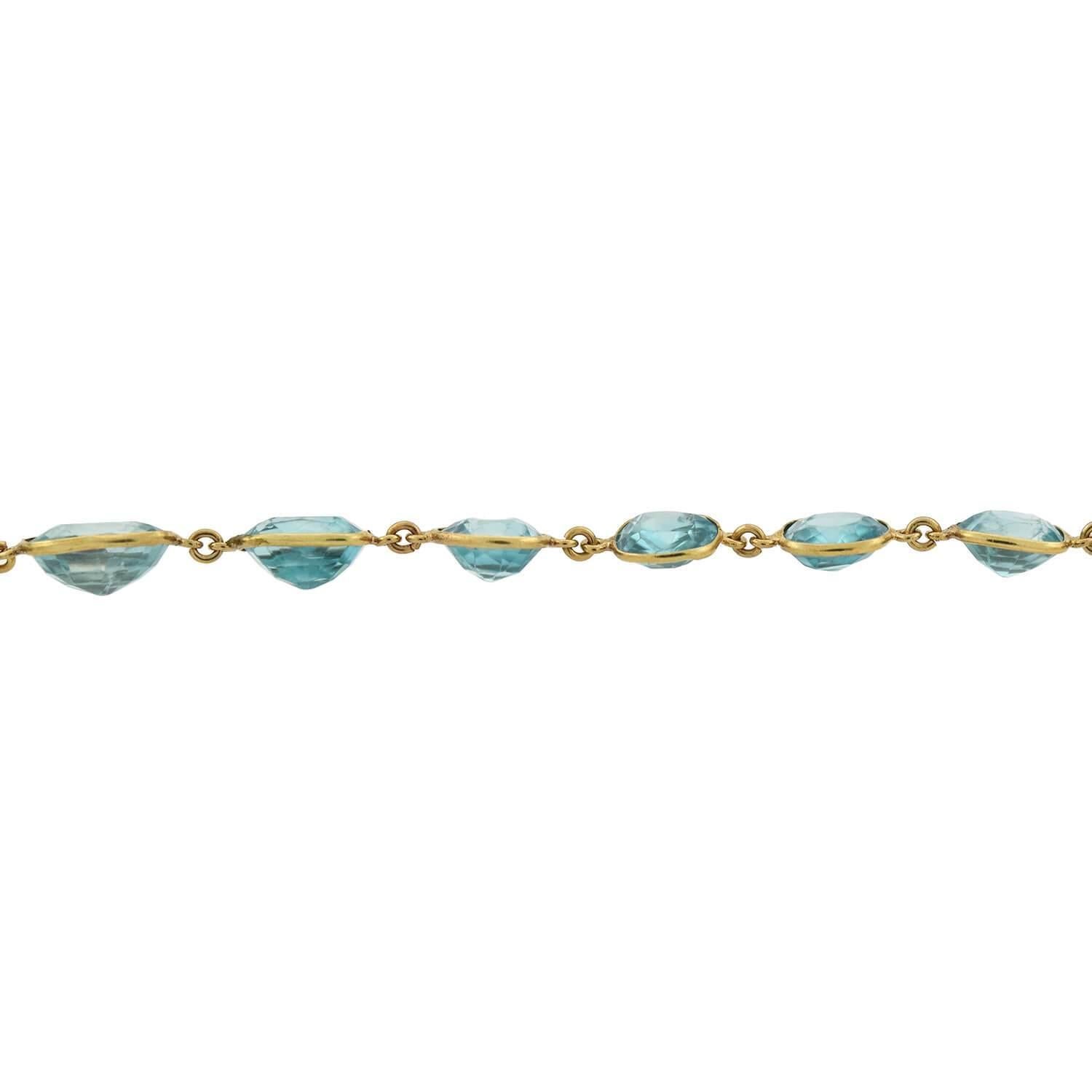 Art Deco 115.00 Total Carat Natural Blue Zircon Link Necklace For Sale 1