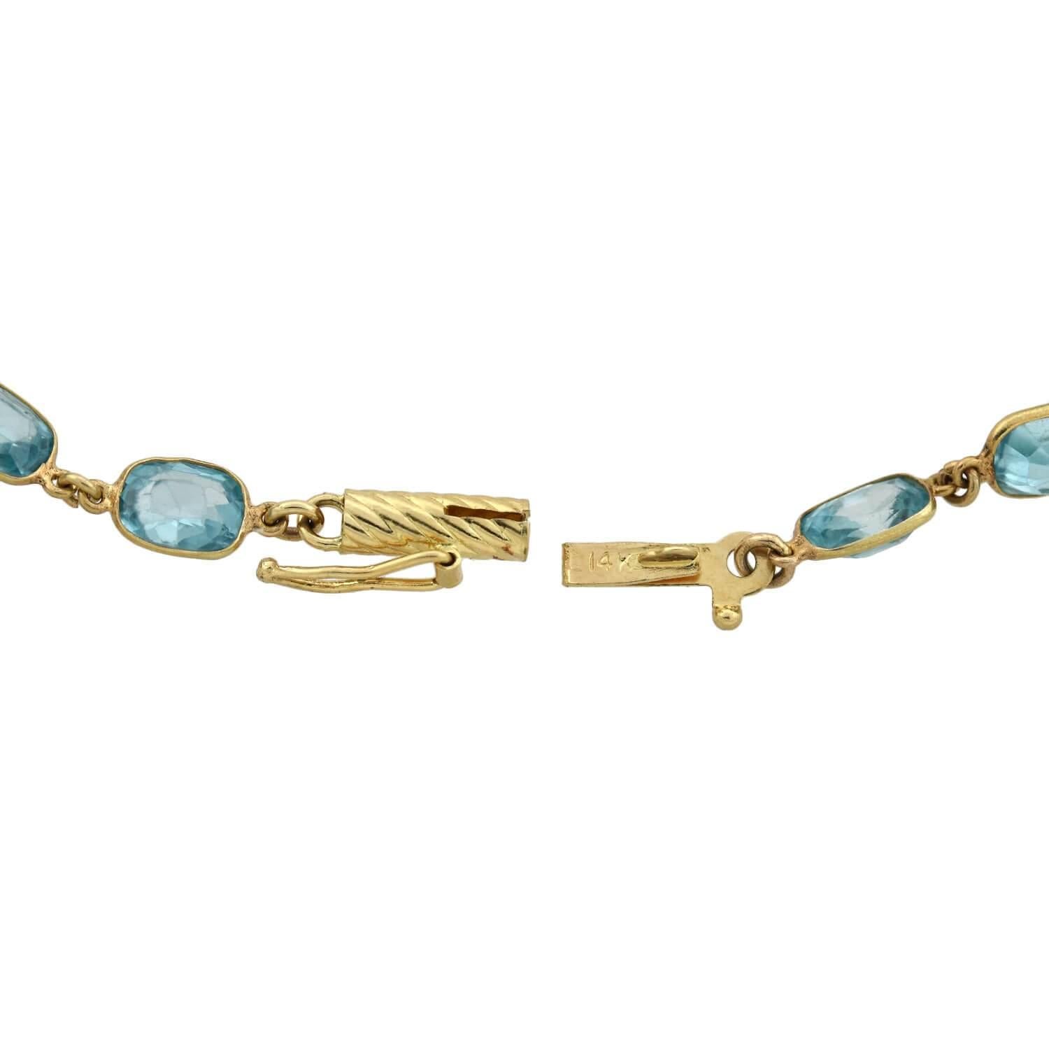 Art Deco 115.00 Total Carat Natural Blue Zircon Link Necklace For Sale 3