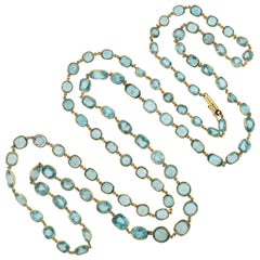 Art Deco 115.00 Total Carat Natural Blue Zircon Link Necklace