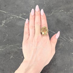 Art Deco 11.55 Citrine 14 Karat Two-Tone Gold Antique Grapevine Cocktail Ring