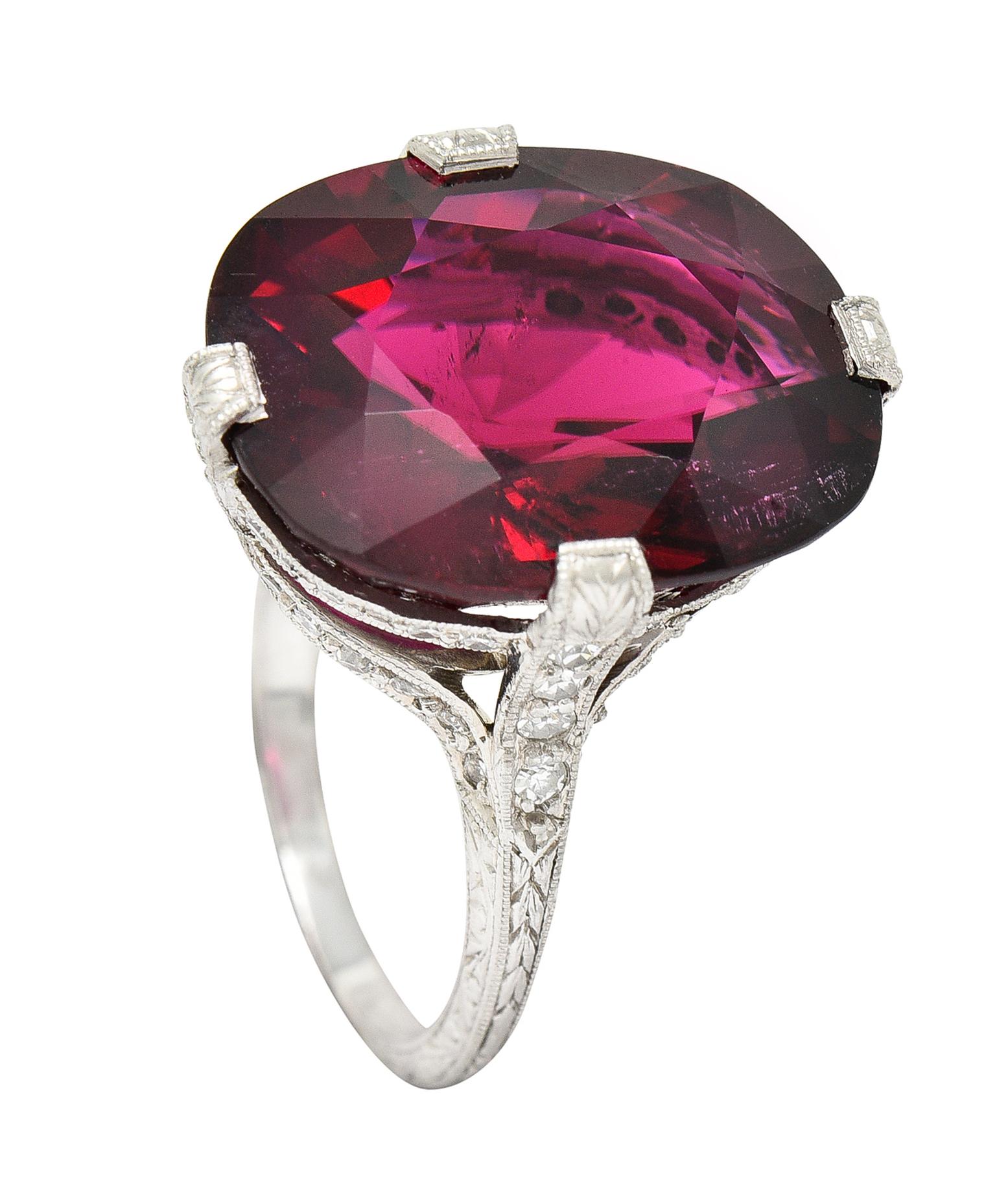 Art Deco 11.56 Carats Rubellite Tourmaline Diamond Platinum Gemstone Ring 6