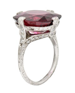 Art Deco 11.56 Carats Rubellite Tourmaline Diamond Platinum Gemstone Ring