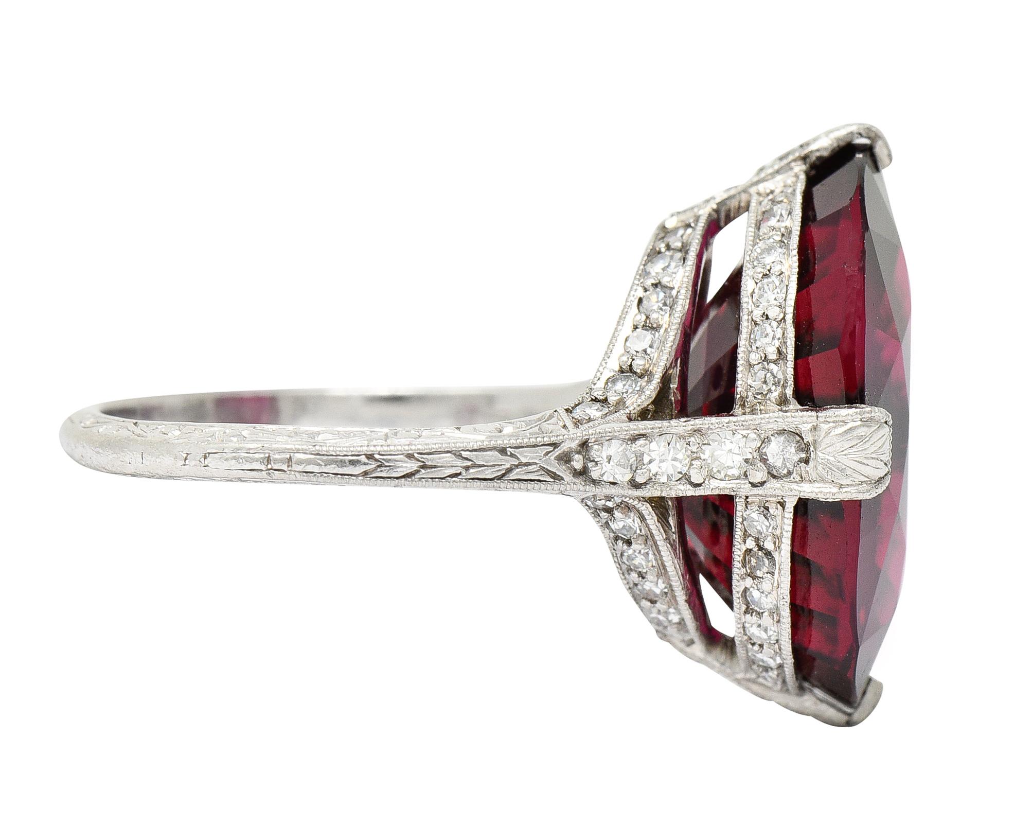 Art Deco 11.56 Carats Rubellite Tourmaline Diamond Platinum Gemstone Ring In Excellent Condition In Philadelphia, PA