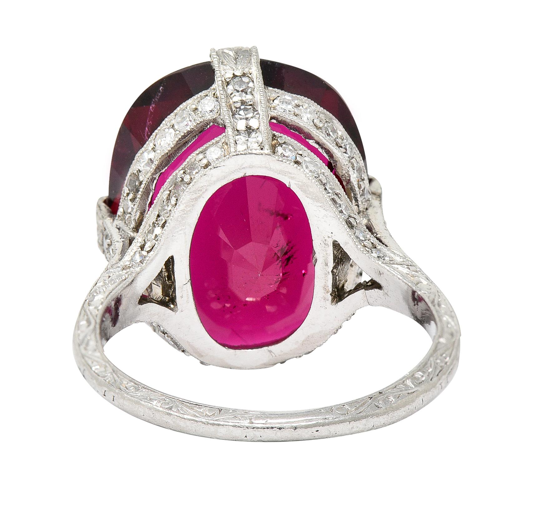 Women's or Men's Art Deco 11.56 Carats Rubellite Tourmaline Diamond Platinum Gemstone Ring