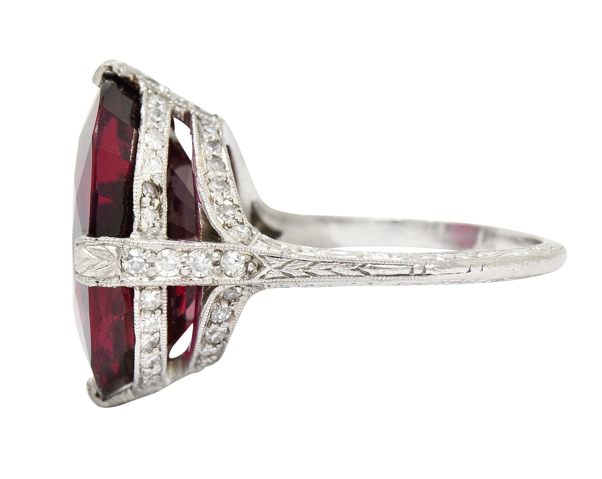 Art Deco 11.56 Carats Rubellite Tourmaline Diamond Platinum Gemstone Ring 1