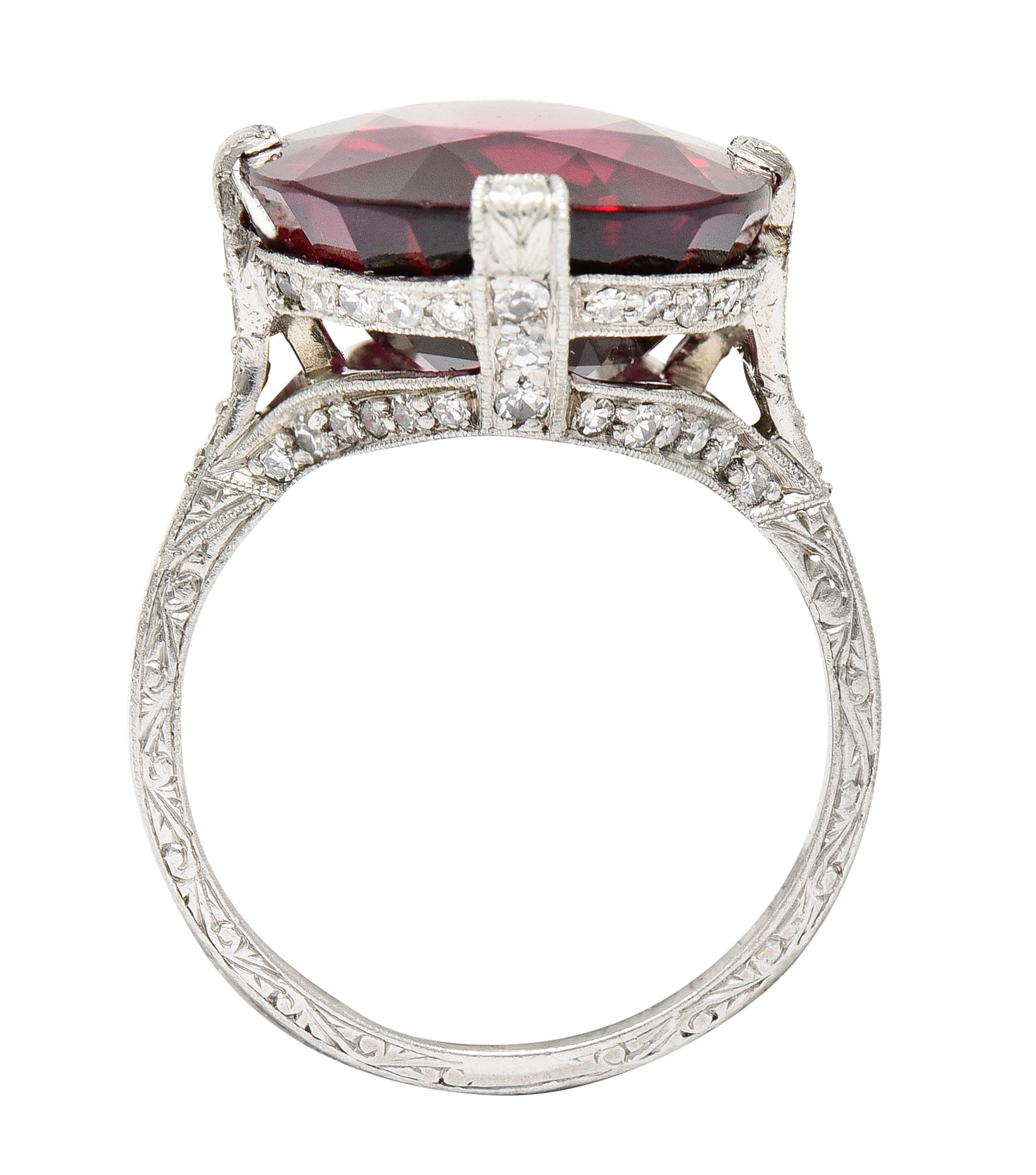 Art Deco 11.56 Carats Rubellite Tourmaline Diamond Platinum Gemstone Ring 4