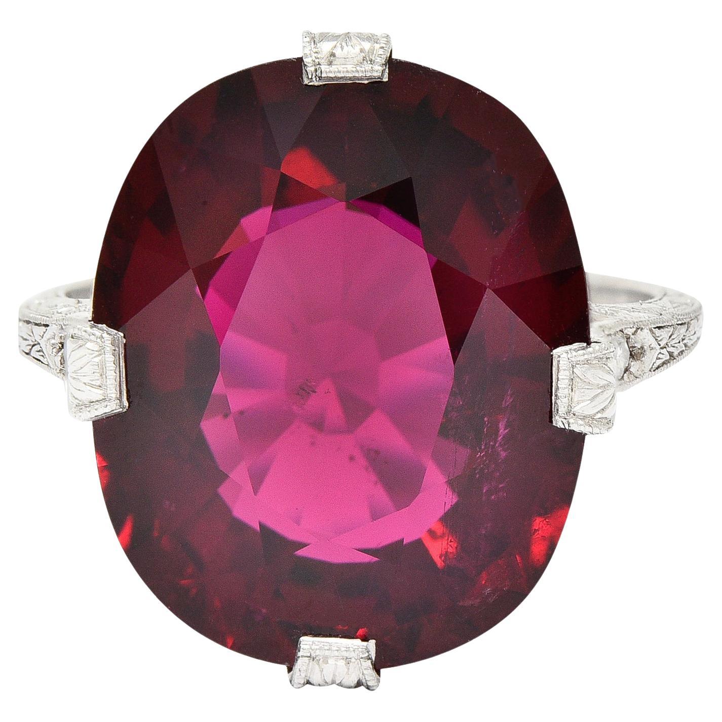 Art Deco 11.56 Carats Rubellite Tourmaline Diamond Platinum Gemstone Ring