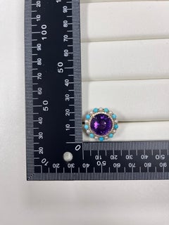 Art Deco 11.56Ct Amethyst Sleeping Beauty Turquoise Diamond Ring in 14K Gold