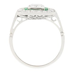 Art Deco 1.15ct Diamond and Emerald Target Ring, c.1920s