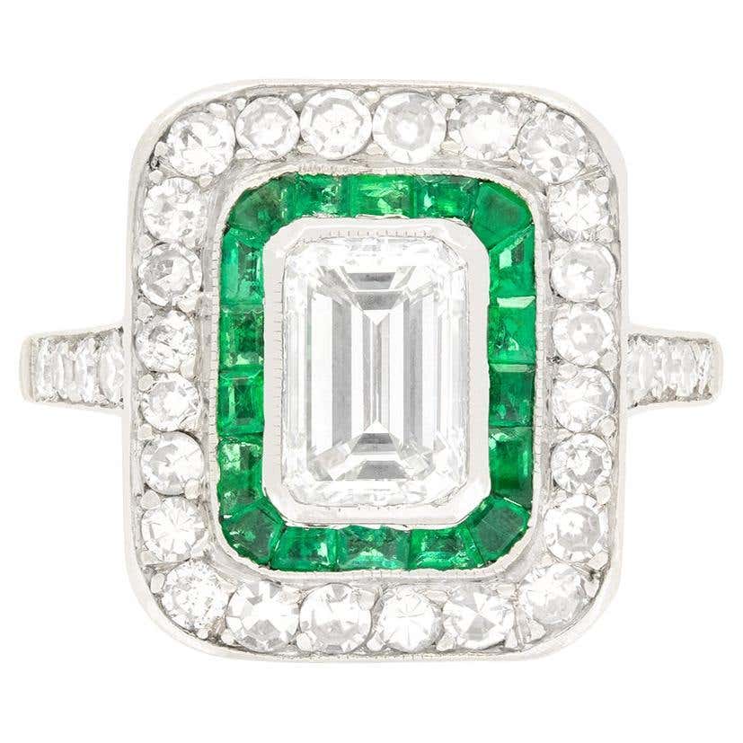 Platinum Diamond and Emerald Target Ring at 1stDibs | platinum campden ...