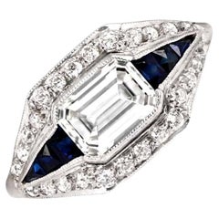 Art Deco 1.15 Carat Emerald-Cut Diamond Engagement Ring, i Color, Diamond Halo