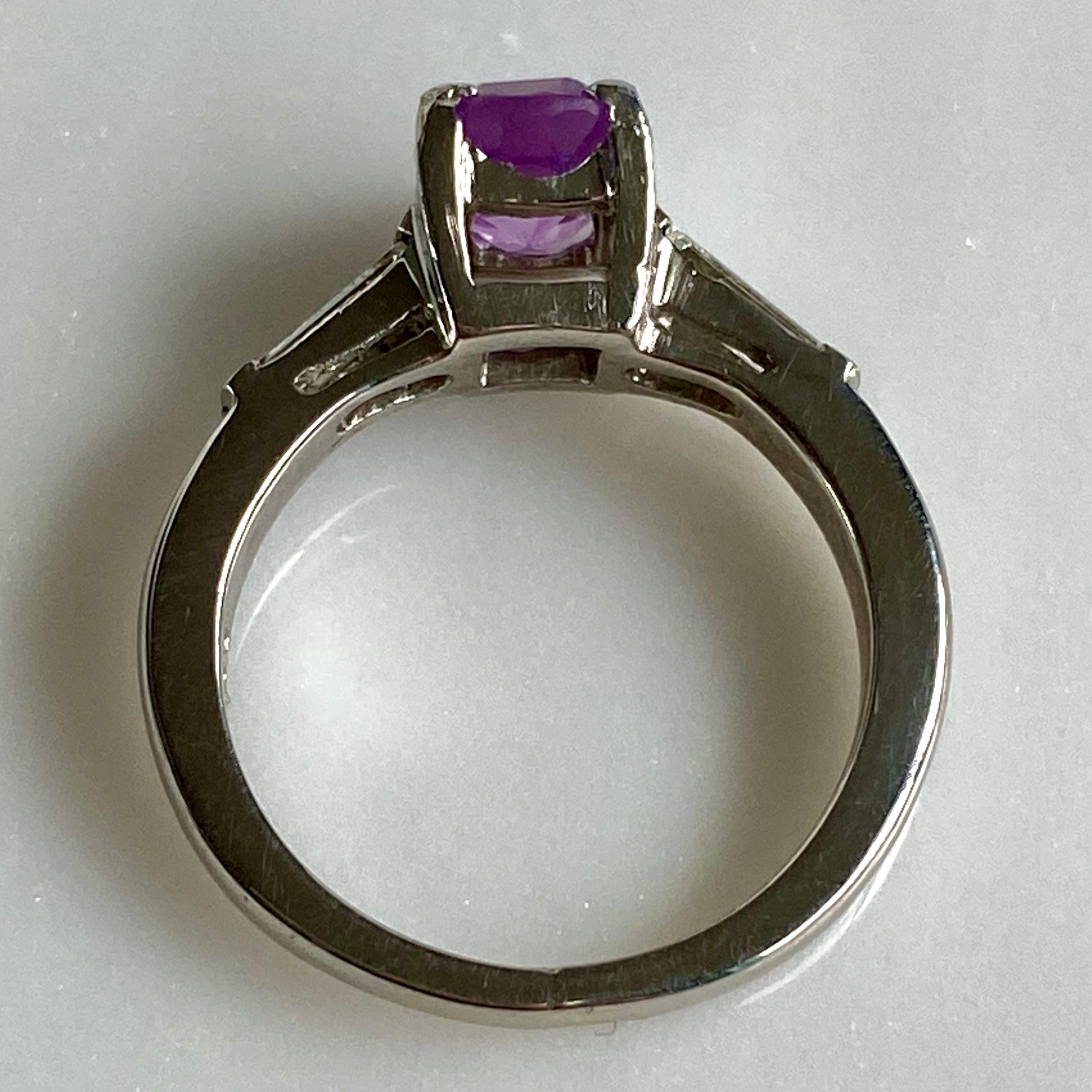 Art Deco 1.15 Carat Pink Sapphire & .40 Carat Diamond Platinum Ring For Sale 7