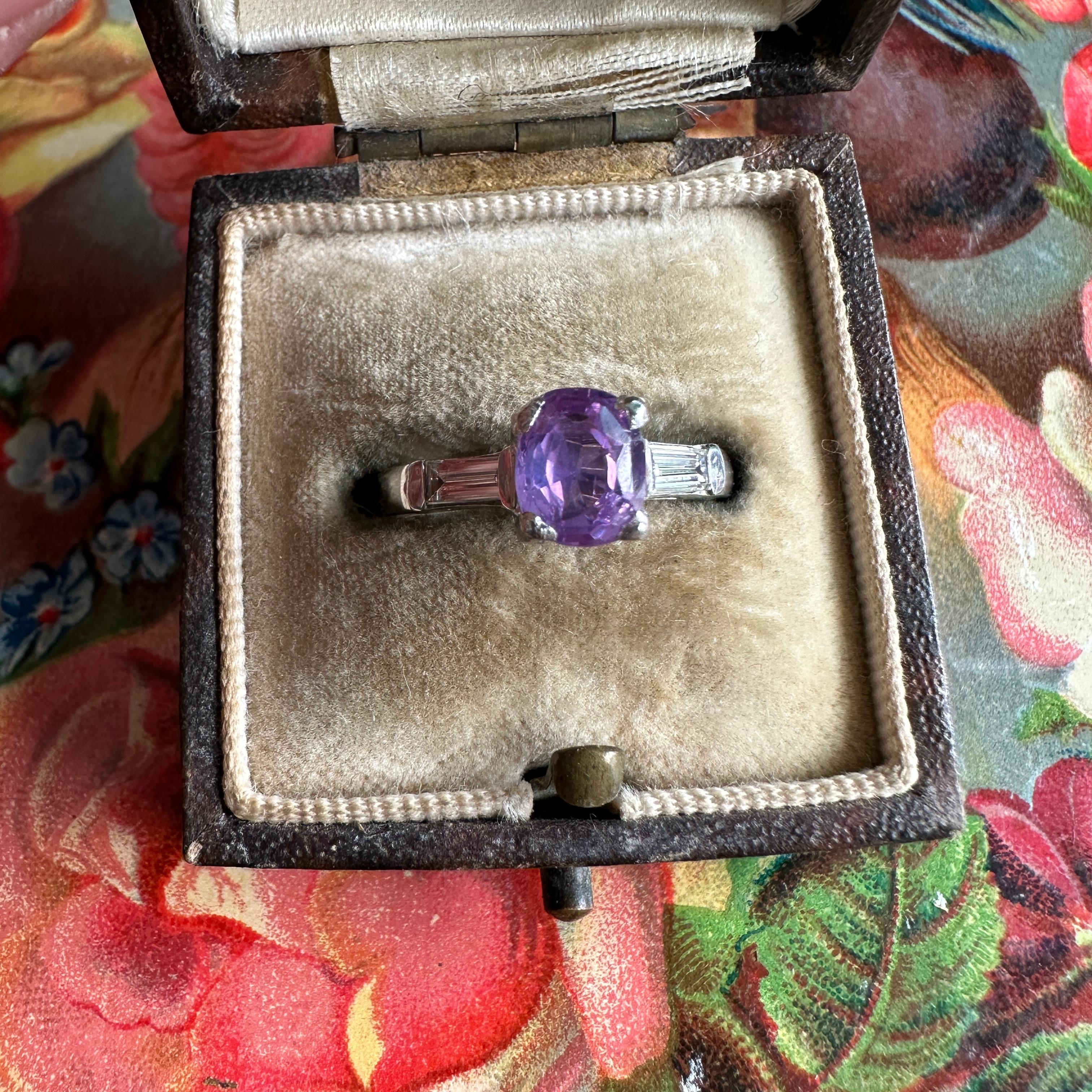 Art Deco 1.15 Carat Pink Sapphire & .40 Carat Diamond Platinum Ring For Sale 9