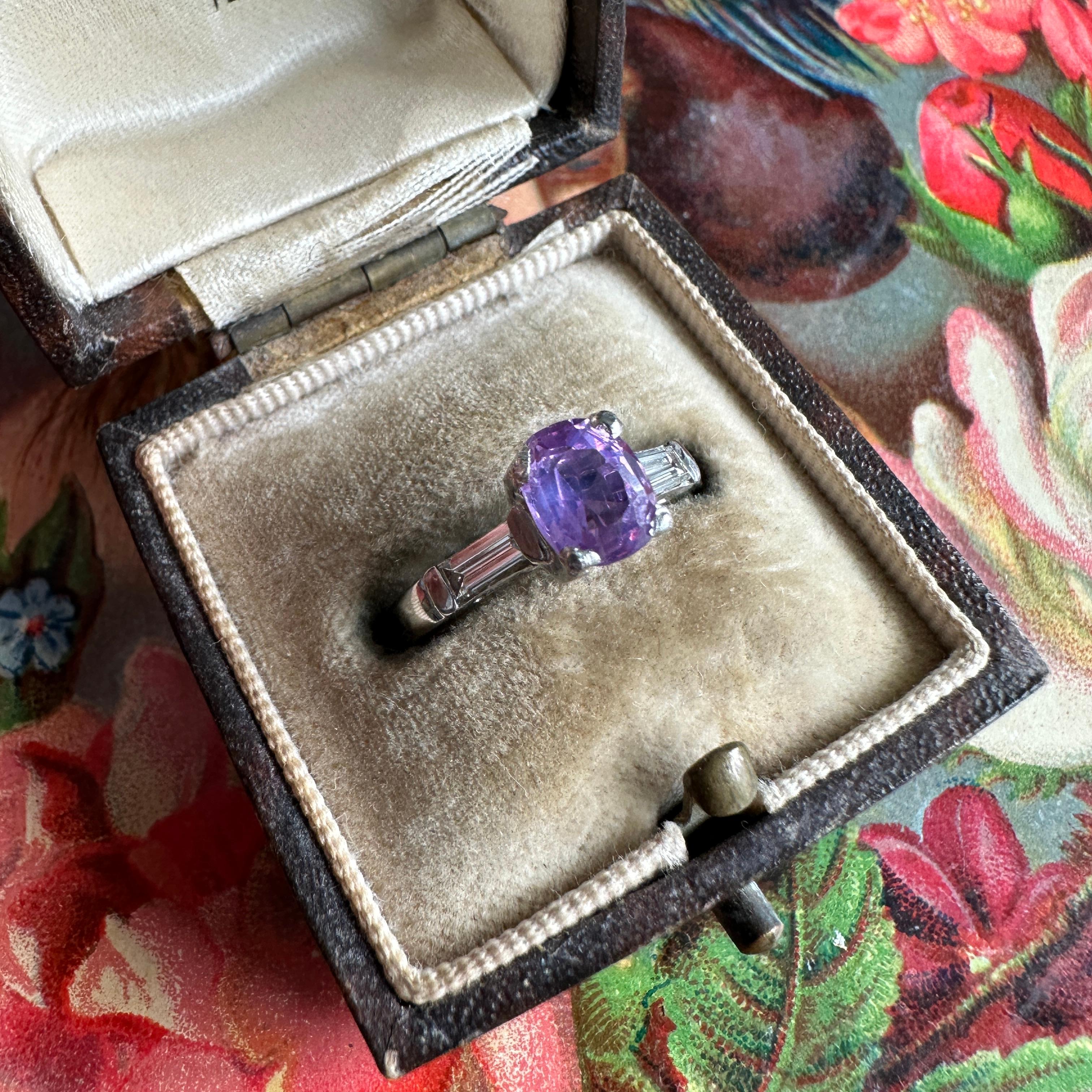 Art Deco 1.15 Carat Pink Sapphire & .40 Carat Diamond Platinum Ring For Sale 10