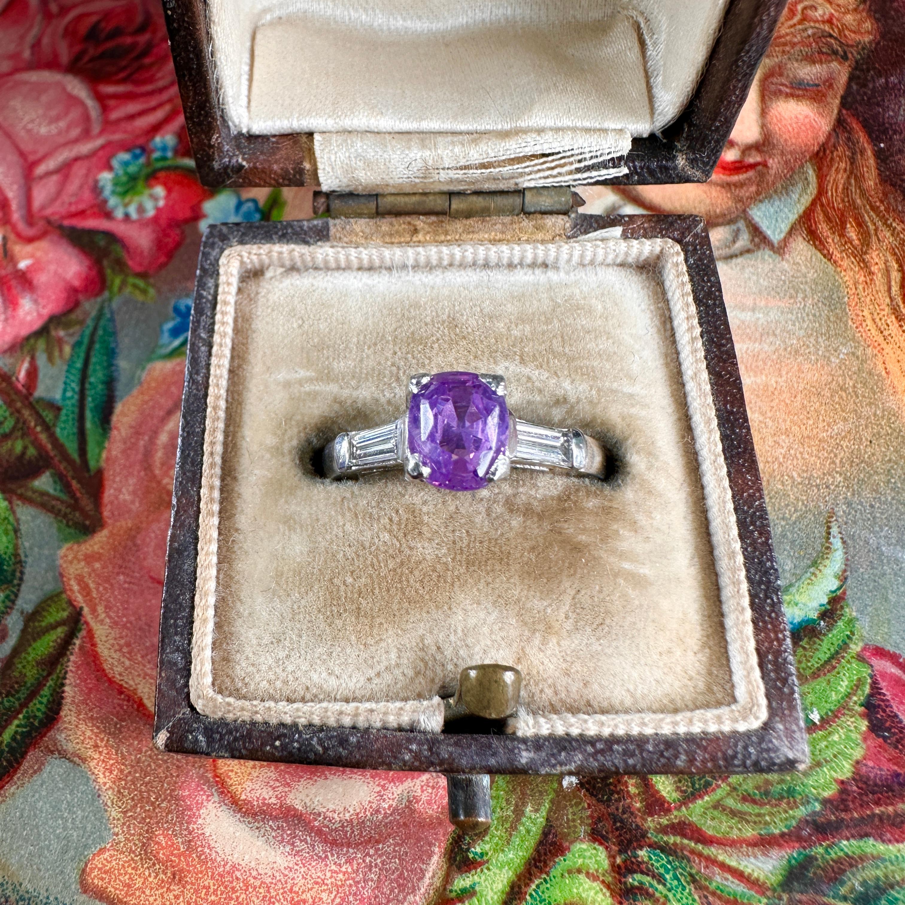 Women's Art Deco 1.15 Carat Pink Sapphire & .40 Carat Diamond Platinum Ring For Sale