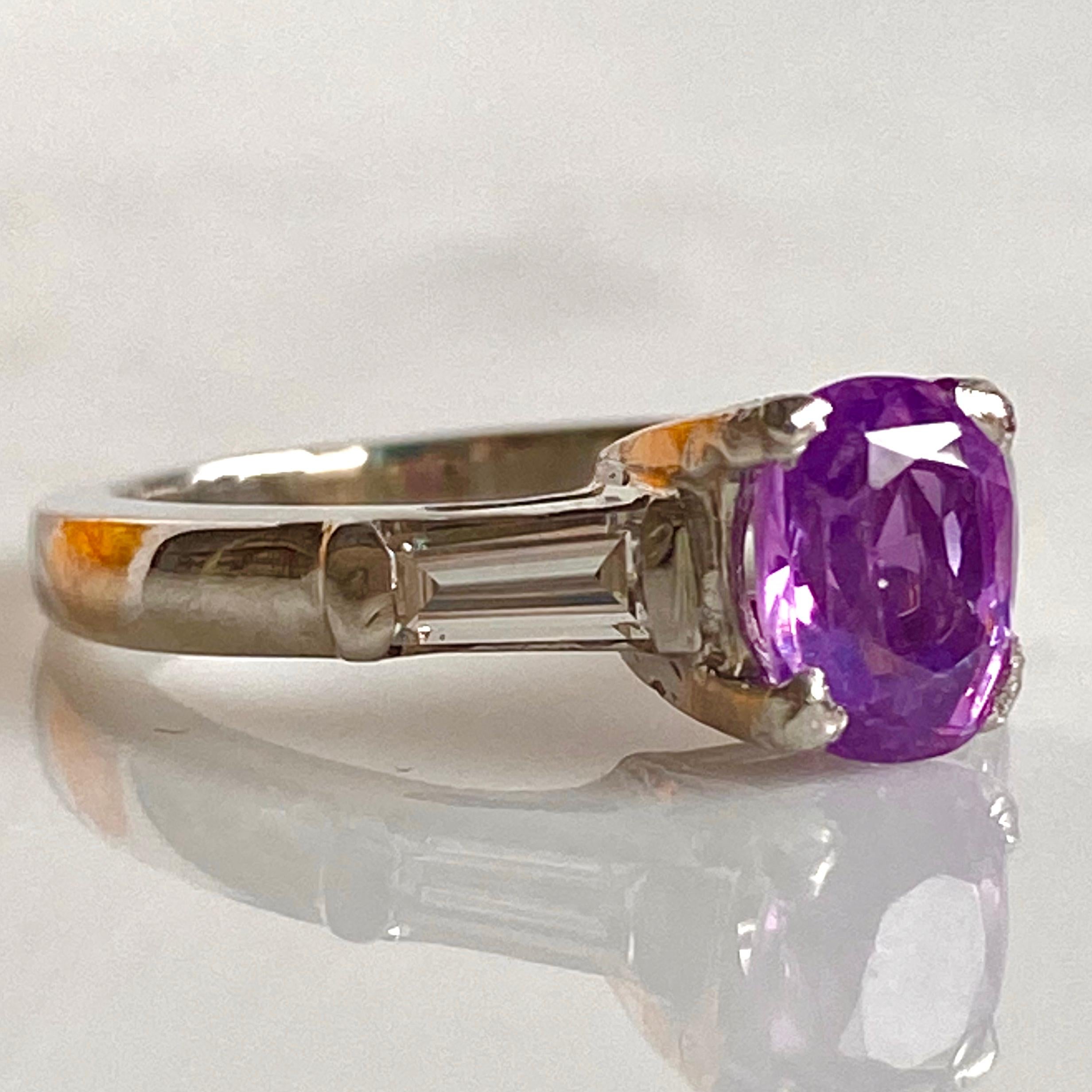 Art Deco 1.15 Carat Pink Sapphire & .40 Carat Diamond Platinum Ring For Sale 2