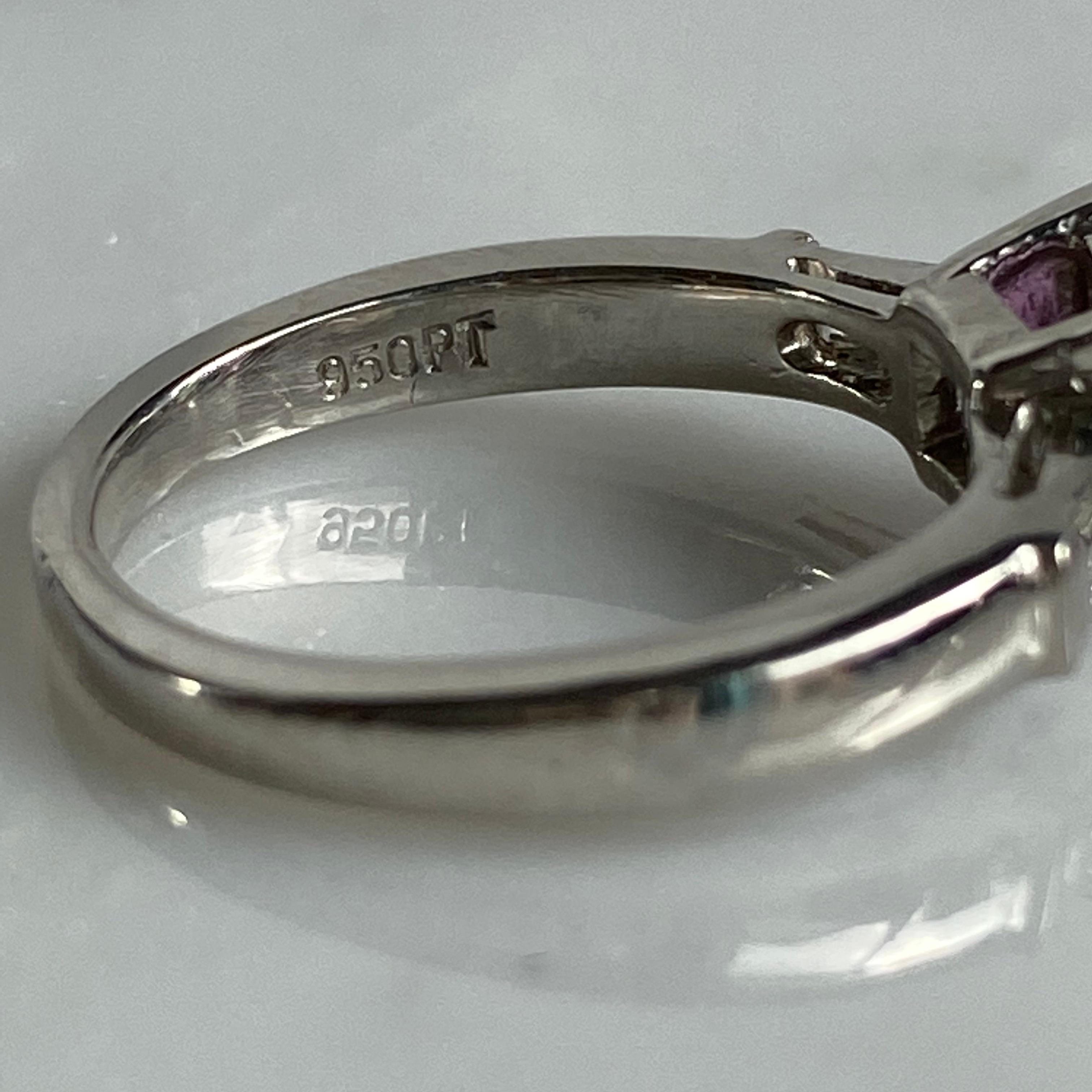 Art Deco 1.15 Carat Pink Sapphire & .40 Carat Diamond Platinum Ring For Sale 4