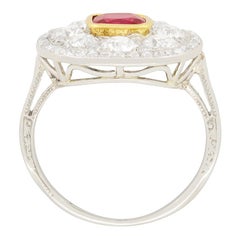 Art Deco 1.15ct Ruby and Diamond Cluster Ring, c.1920s