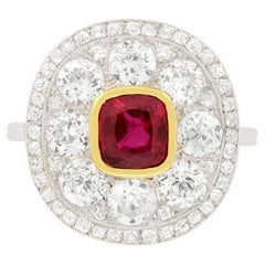 Art Deco 1.15ct Ruby and Diamond Cluster Ring, c.1920s