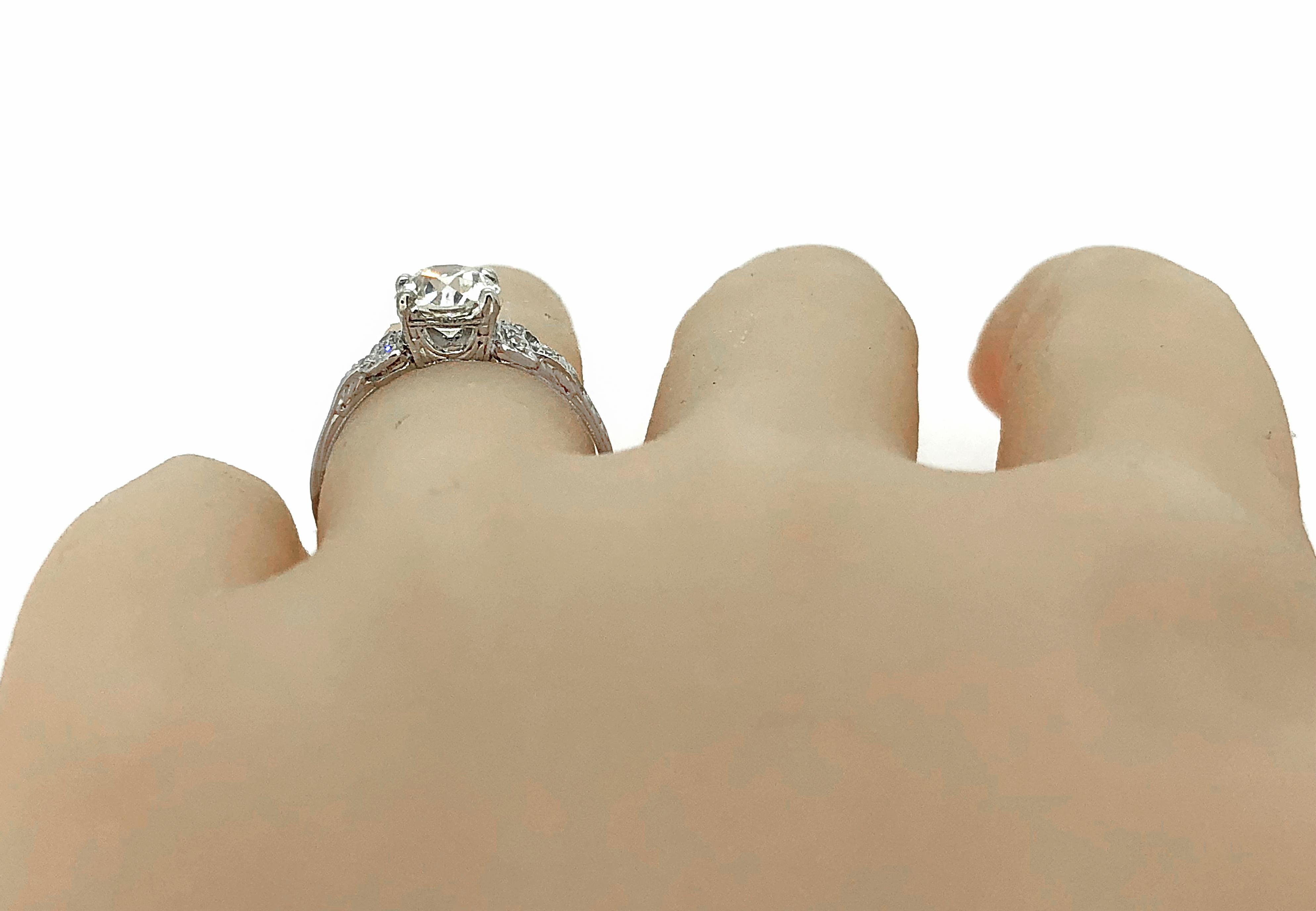 Art Deco 1.16 Carat GIA Cert Diamond Platinum Antique Engagement Ring  For Sale 2