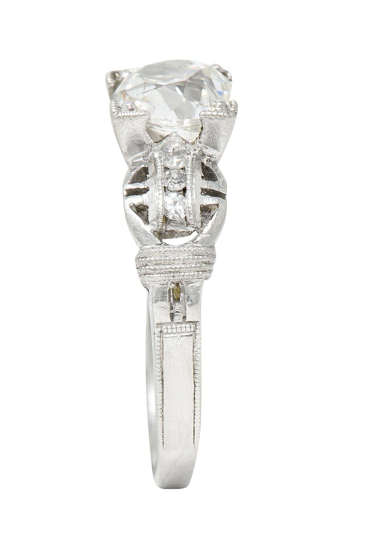 Art Deco 1.16 Carats Diamond Platinum Buckle Engagement Ring For Sale 5