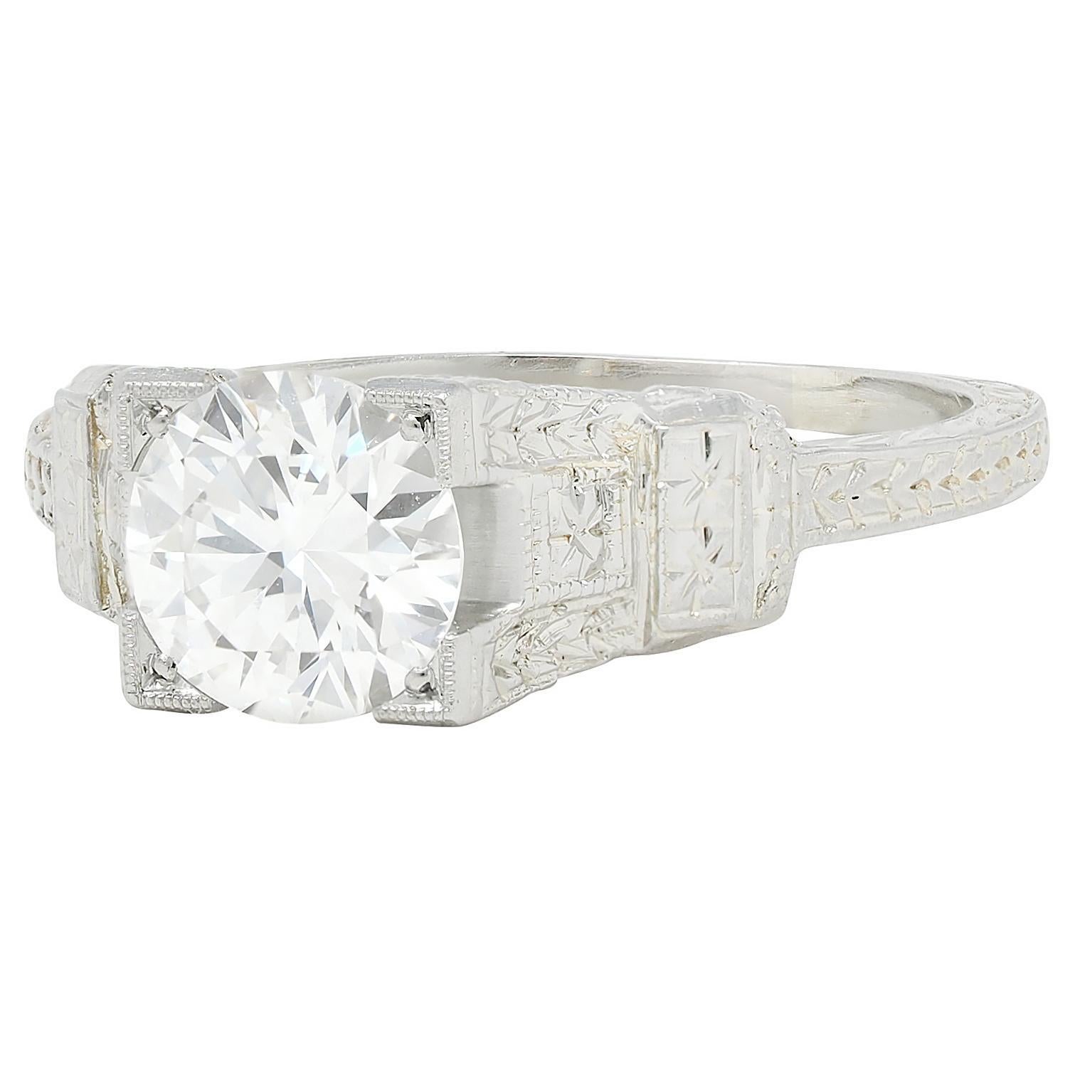 Women's or Men's Art Deco 1.16 CTW Diamond 18 Karat Gold Vintage Orange Blossom Engagement Ring For Sale