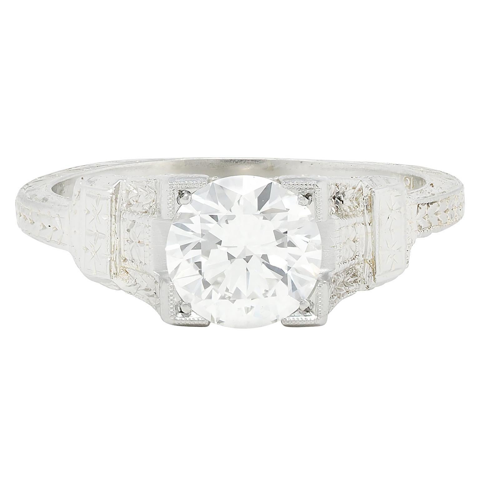 Art Deco 1.16 CTW Diamond 18 Karat Gold Vintage Orange Blossom Engagement Ring For Sale