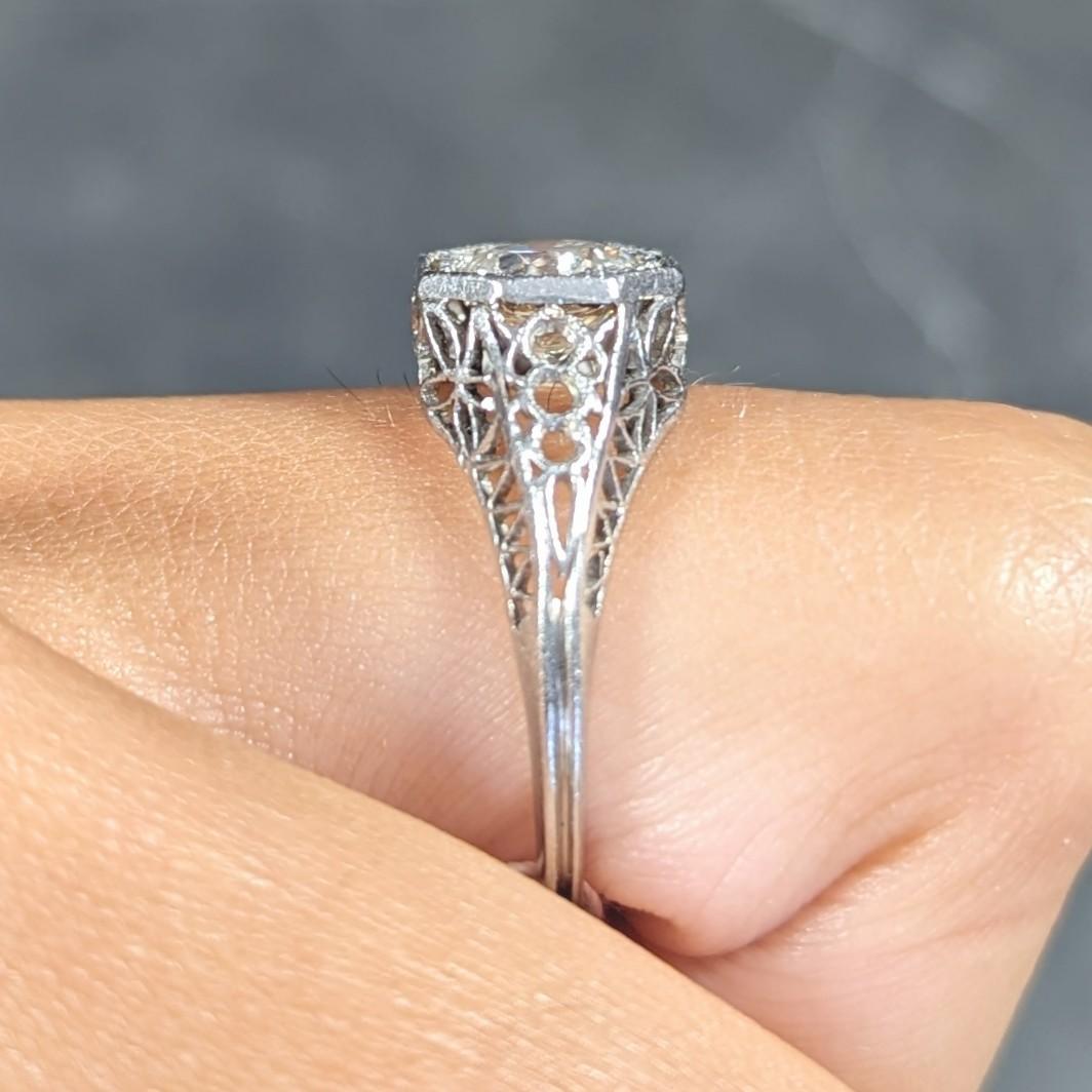Art Deco Verlobungsring, 1,16 Karat Diamant Platin Schmetterling Solitär 6