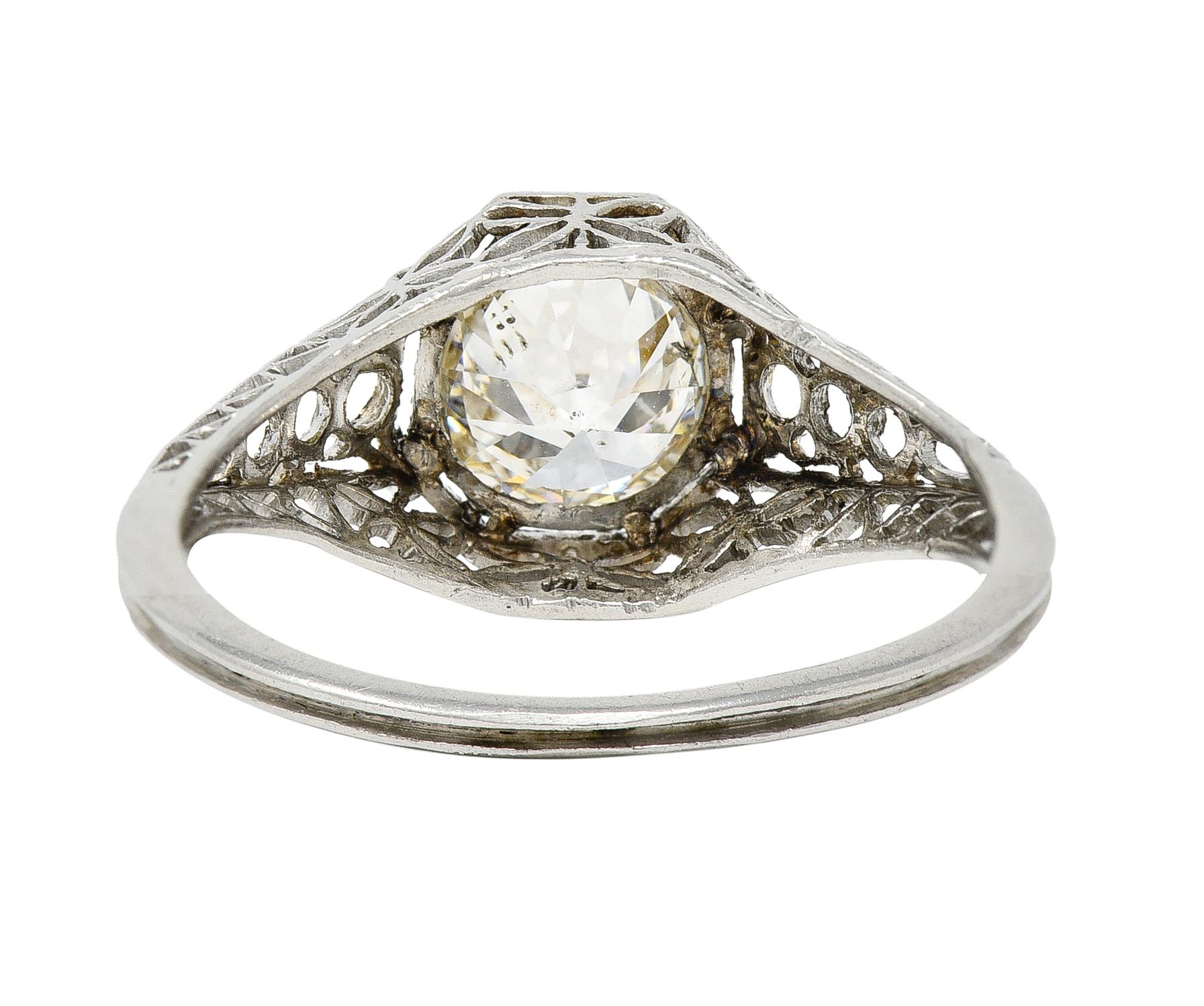 Women's or Men's Art Deco 1.16 CTW Diamond Platinum Butterfly Solitaire Engagement Ring For Sale