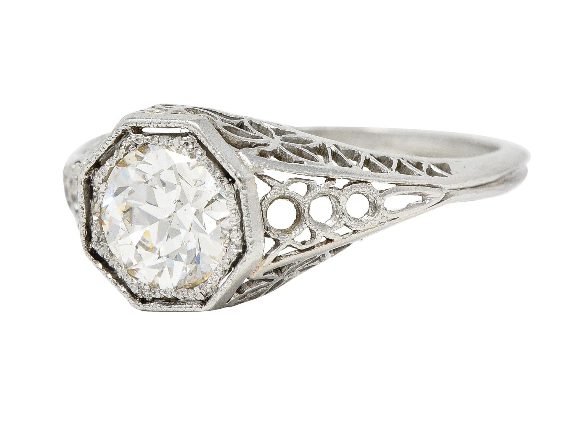 Art Deco 1.16 CTW Diamond Platinum Butterfly Solitaire Engagement Ring For Sale 2