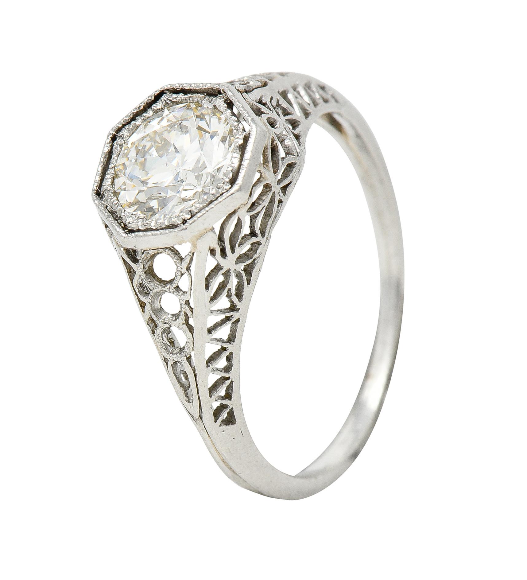Art Deco Verlobungsring, 1,16 Karat Diamant Platin Schmetterling Solitär 2