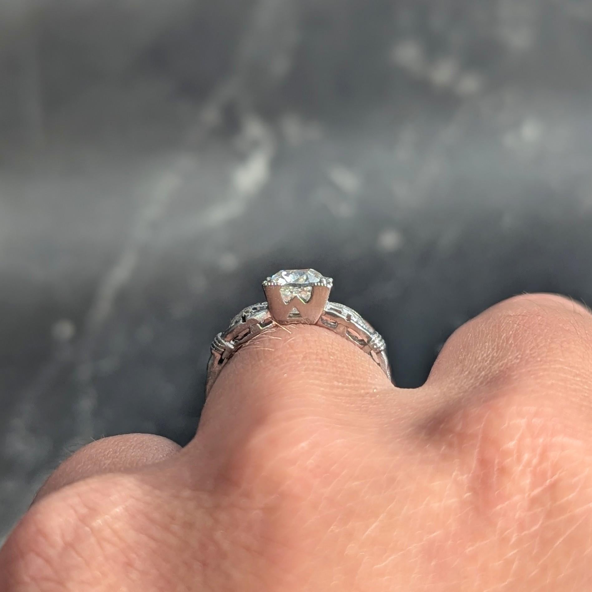 Art Deco 1.16 CTW Diamant Platin Vintage Schnalle Verlobungsring im Angebot 4